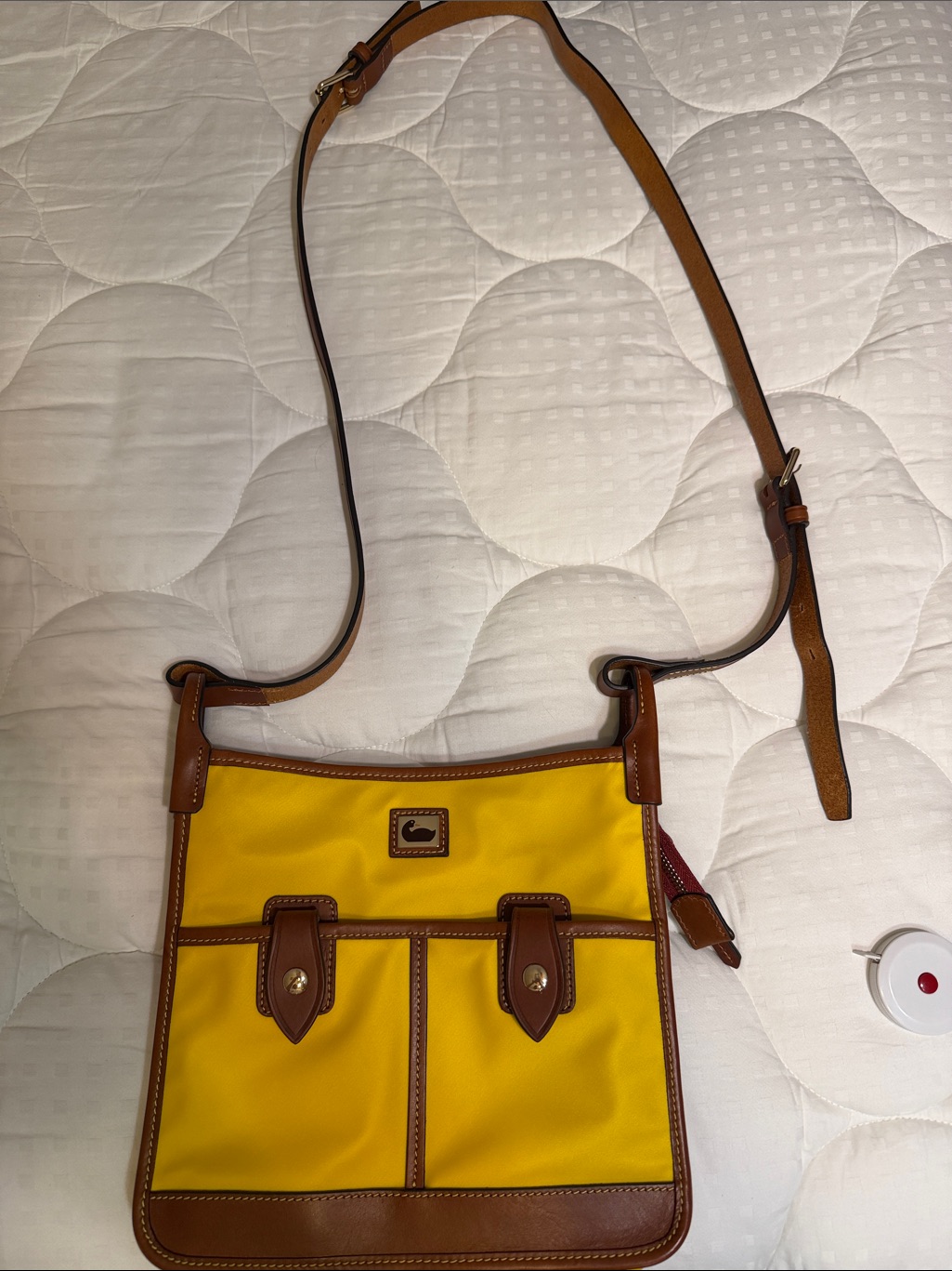 Dooney & Bourke Yellow Nylon Crossbody With Brown Leather Trim